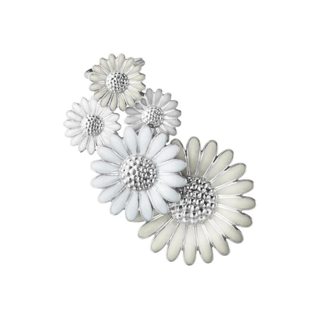 Georg Jensen Daisy Large Ear Cuff i sølv med hvid emalje
