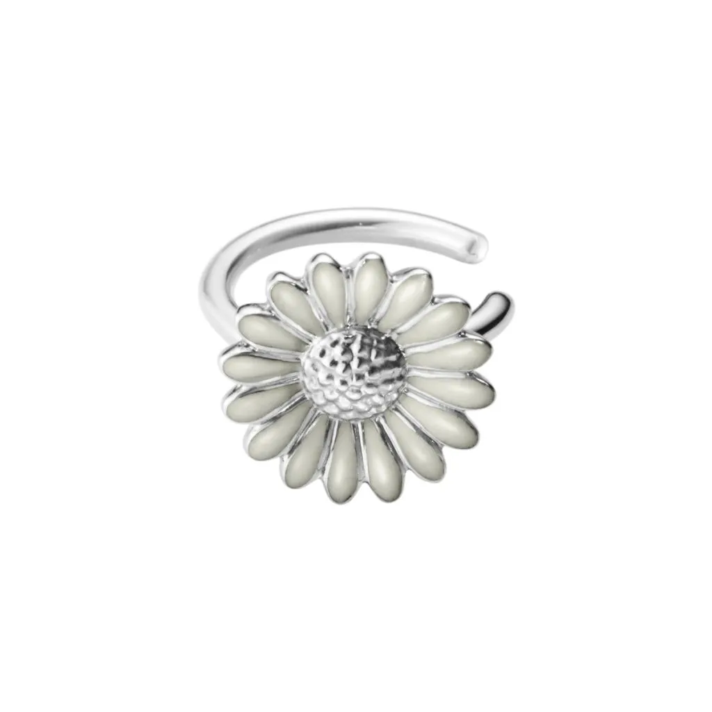Georg Jensen Daisy Small Ear Cuff i Sølv med Hvid Emalje