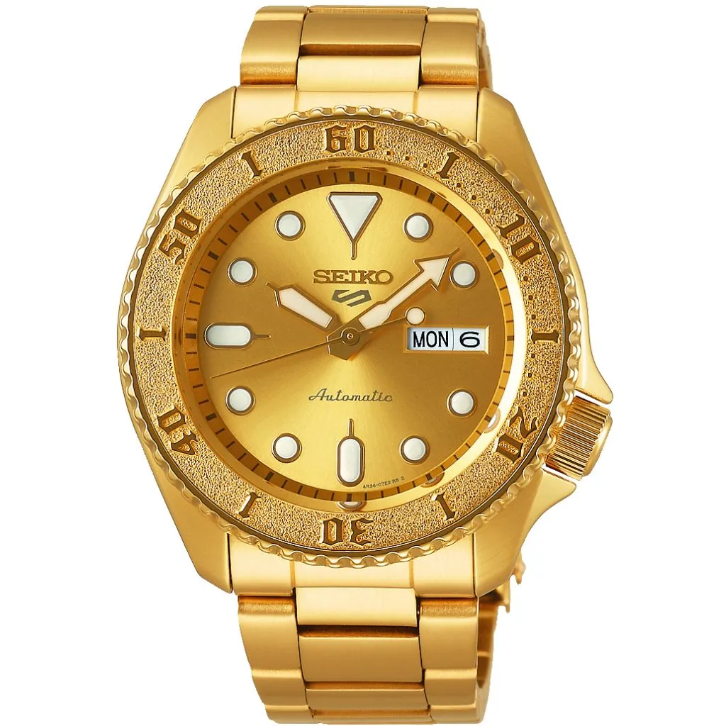 Seiko SRPE74K1 Sport 5 automatisk herreur med gylden urskive