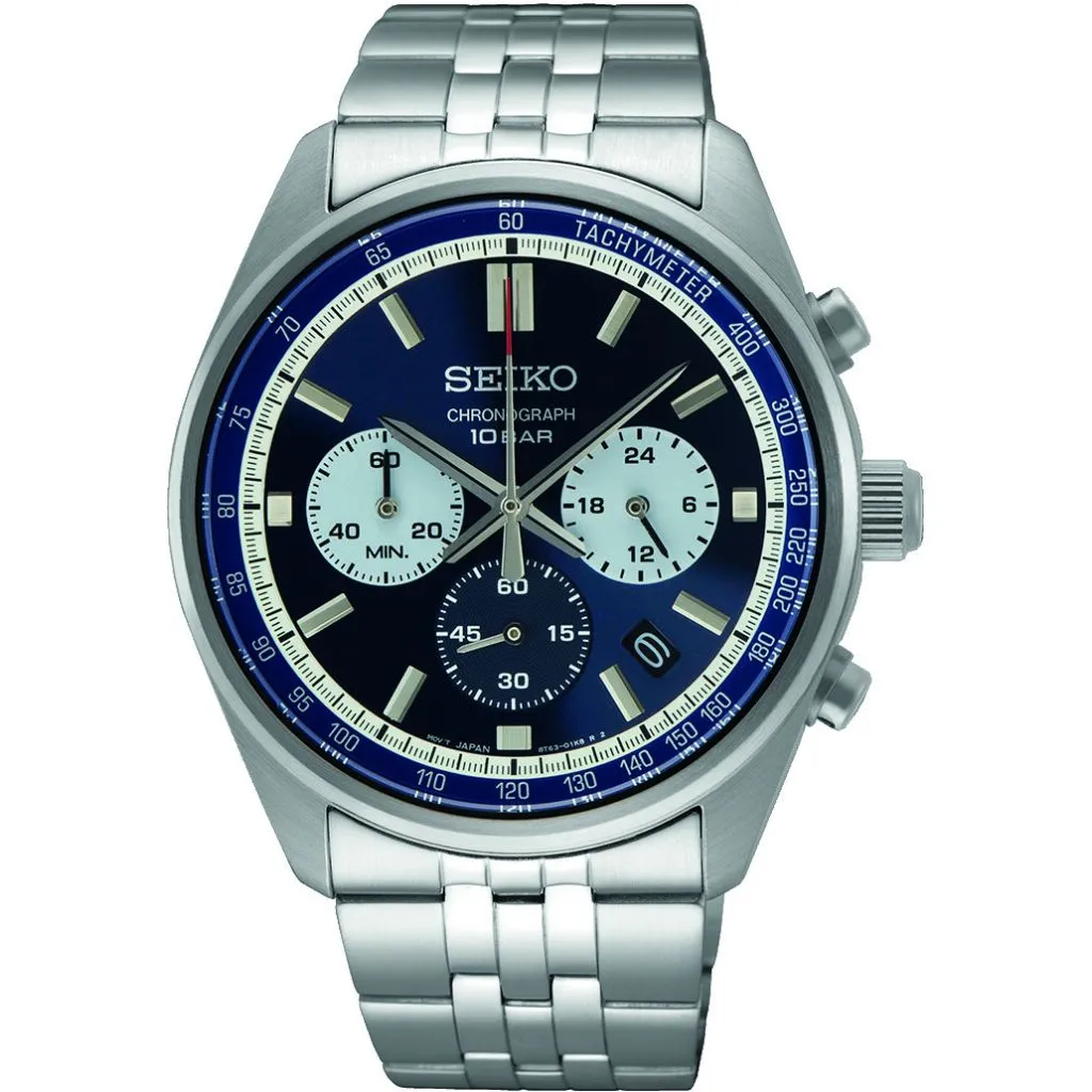 Seiko chronograph herreur SSB427P1 med blå urskive og 42 mm design

