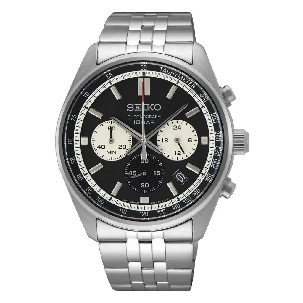 Seiko Chronograph SSB429P1 herre ur med quartz urværk og sort urskive

