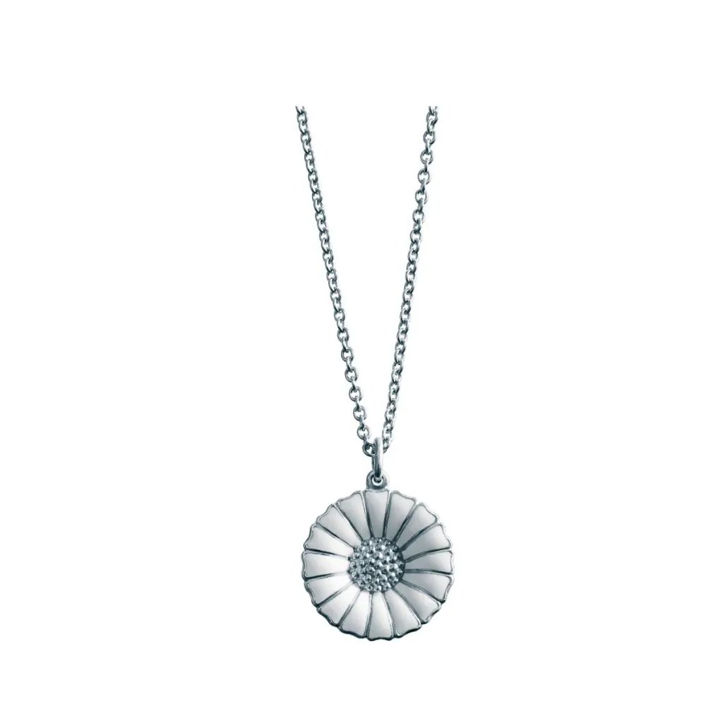Georg Jensen Daisy Pendant sølv med hvid emalje