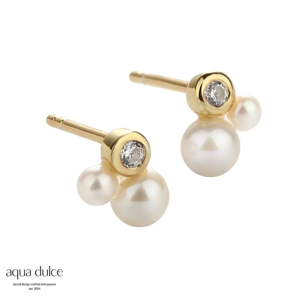 Aqua Dulce Pretty Pearl Petit Ørestik 5116 i forgyldt sølv er et elegant og tidløst smykke, perfekt til kvinder, der ønsker at tilføje et subtilt og sofistikeret touch til deres stil.