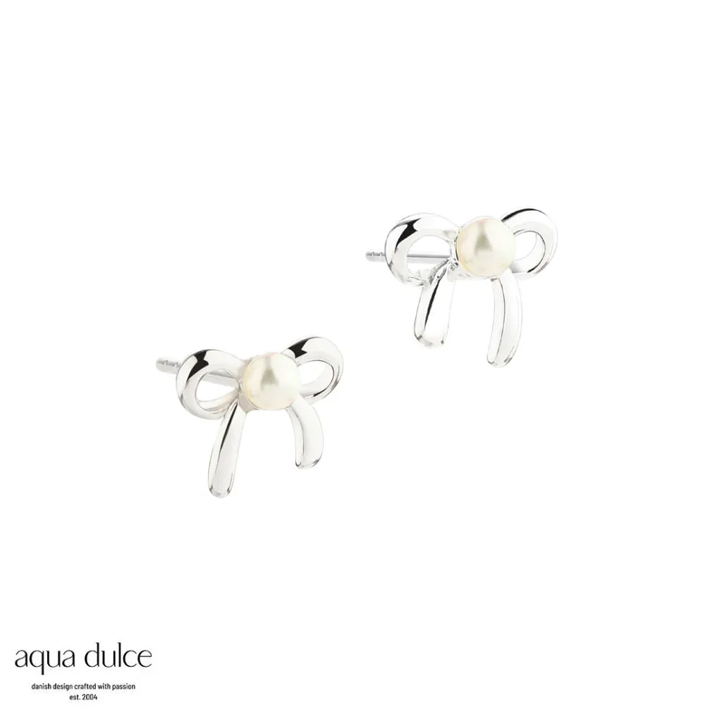 Aqua Dulce SIMPLE BOW PEARL 10 MM sølv ørestikker med perle

