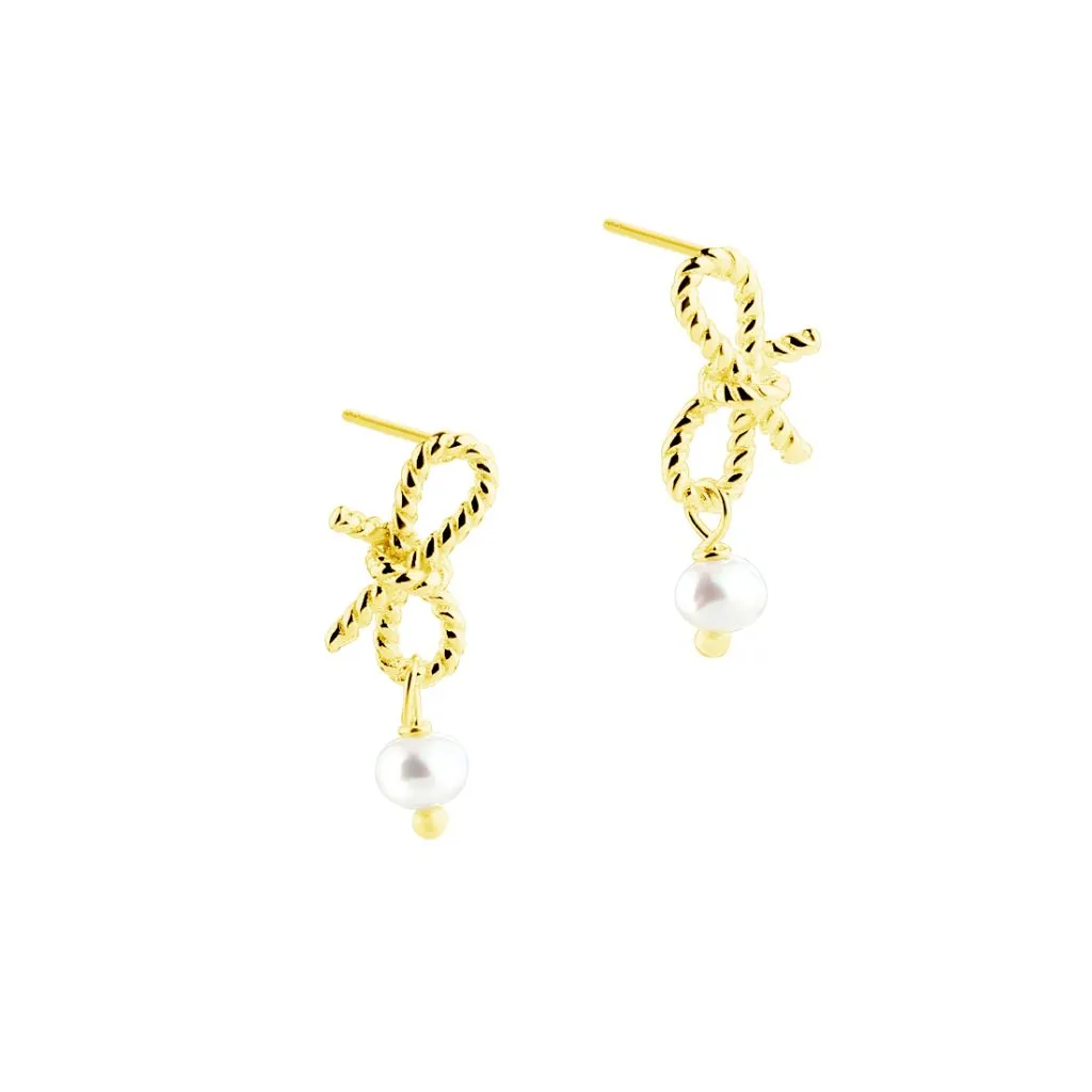 Aqua Dulce Rope Bow Pearls ørestikker i forgyldt sølv med perler – elegant smykke til kvinder