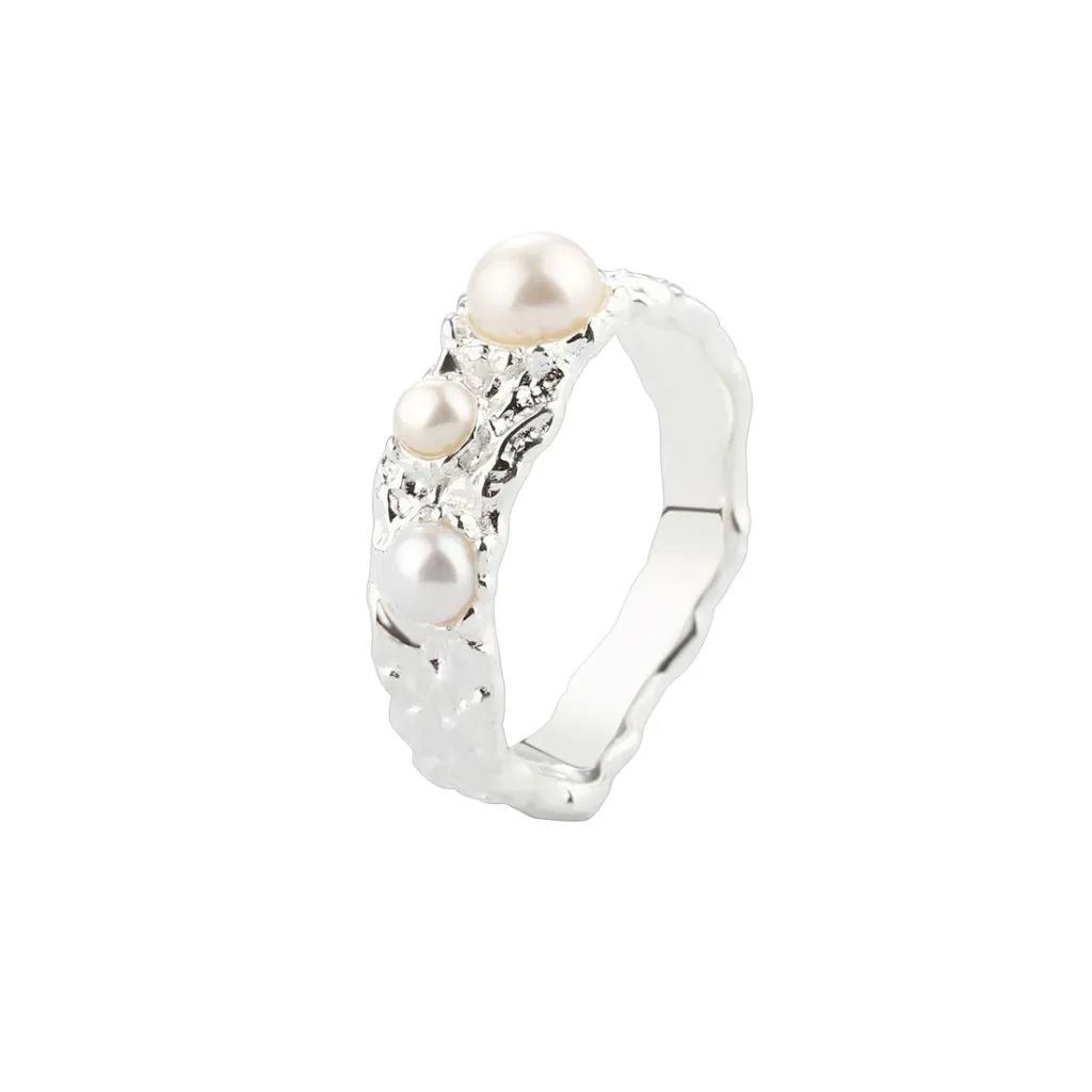 Aqua Dulce Ruffle Pearl Ring 6049 i sølv med syntetisk zirkonia til kvinder

