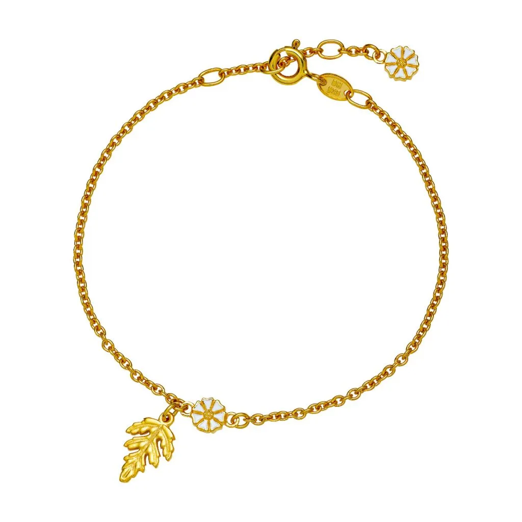 Lund Copenhagen Marguerit armbånd i 24kt forgyldt sølv med hvid emalje