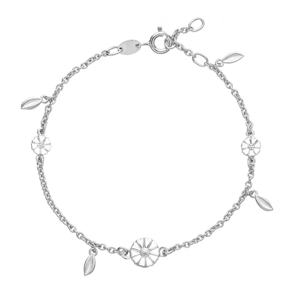 Lund Copenhagen Marguerit Armbånd Hvid Emalje 925 Sølv 17-19 cm
