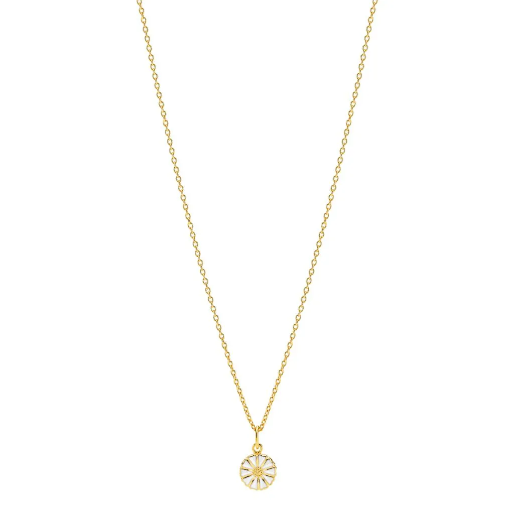 Lund Copenhagen Marguerit collier 9mm forgyldt sølv med hvid emalje