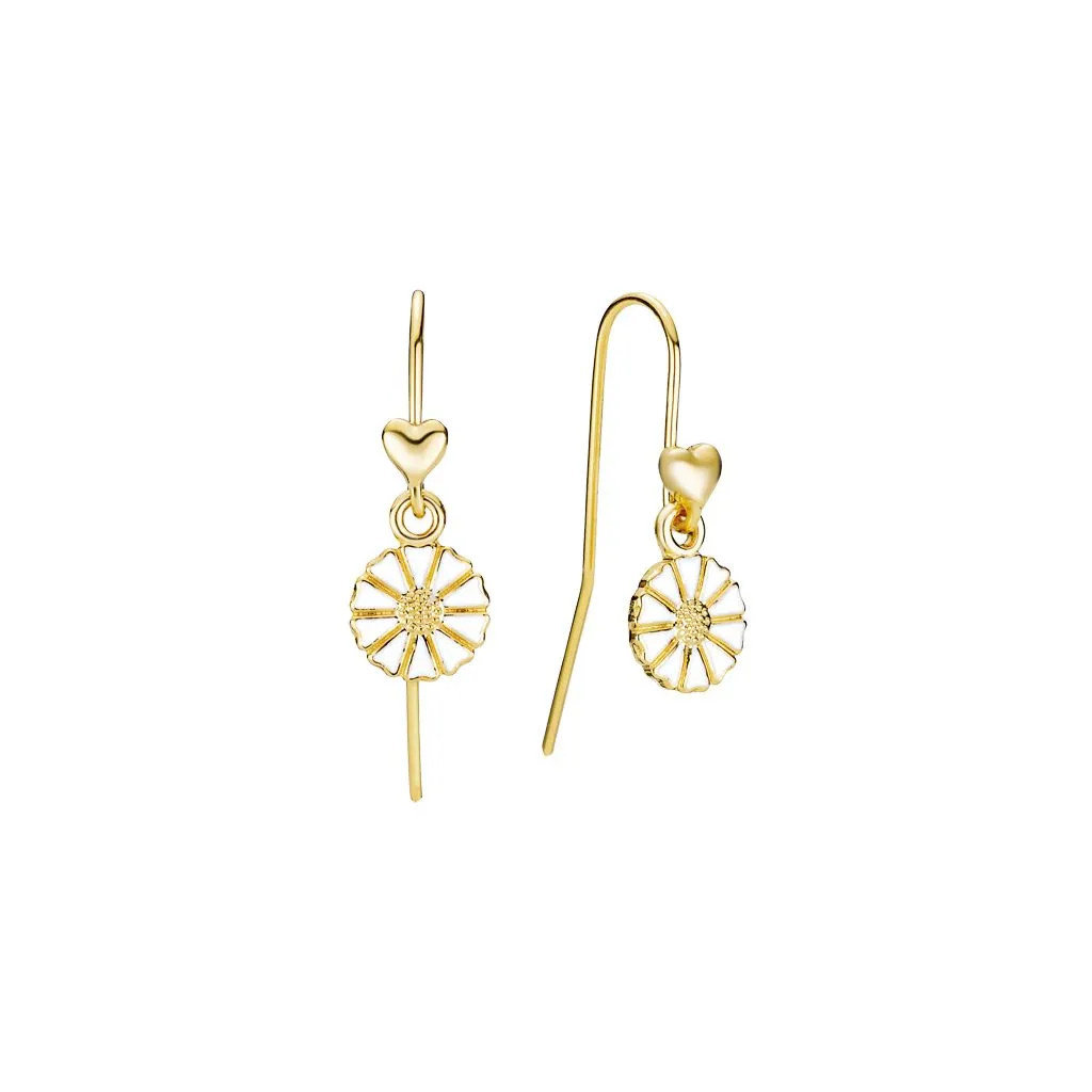 Lund Copenhagen Marguerit ørehænger med mat hjerte 24kt forgyldt