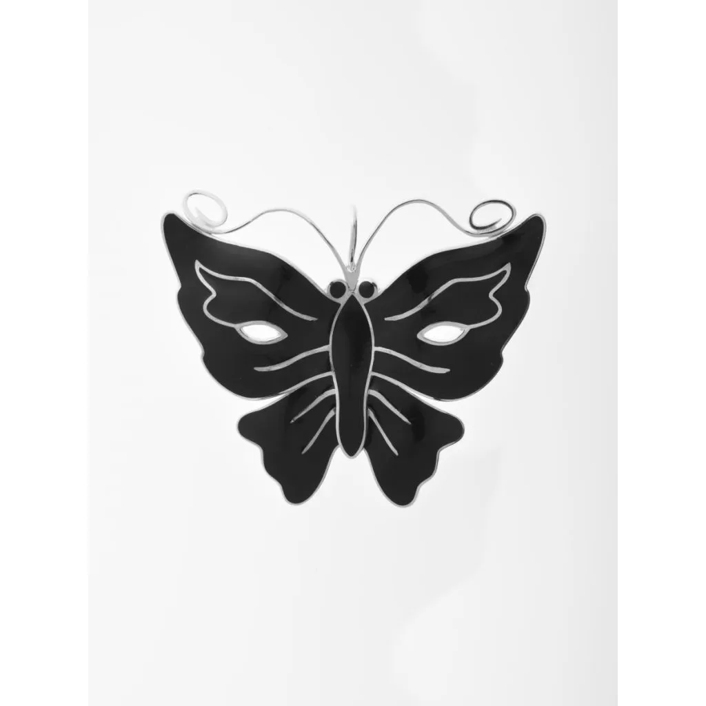 Sommerfugl broche og vedhæng i 925 sølv med sort emalje fra Lund Copenhagen

