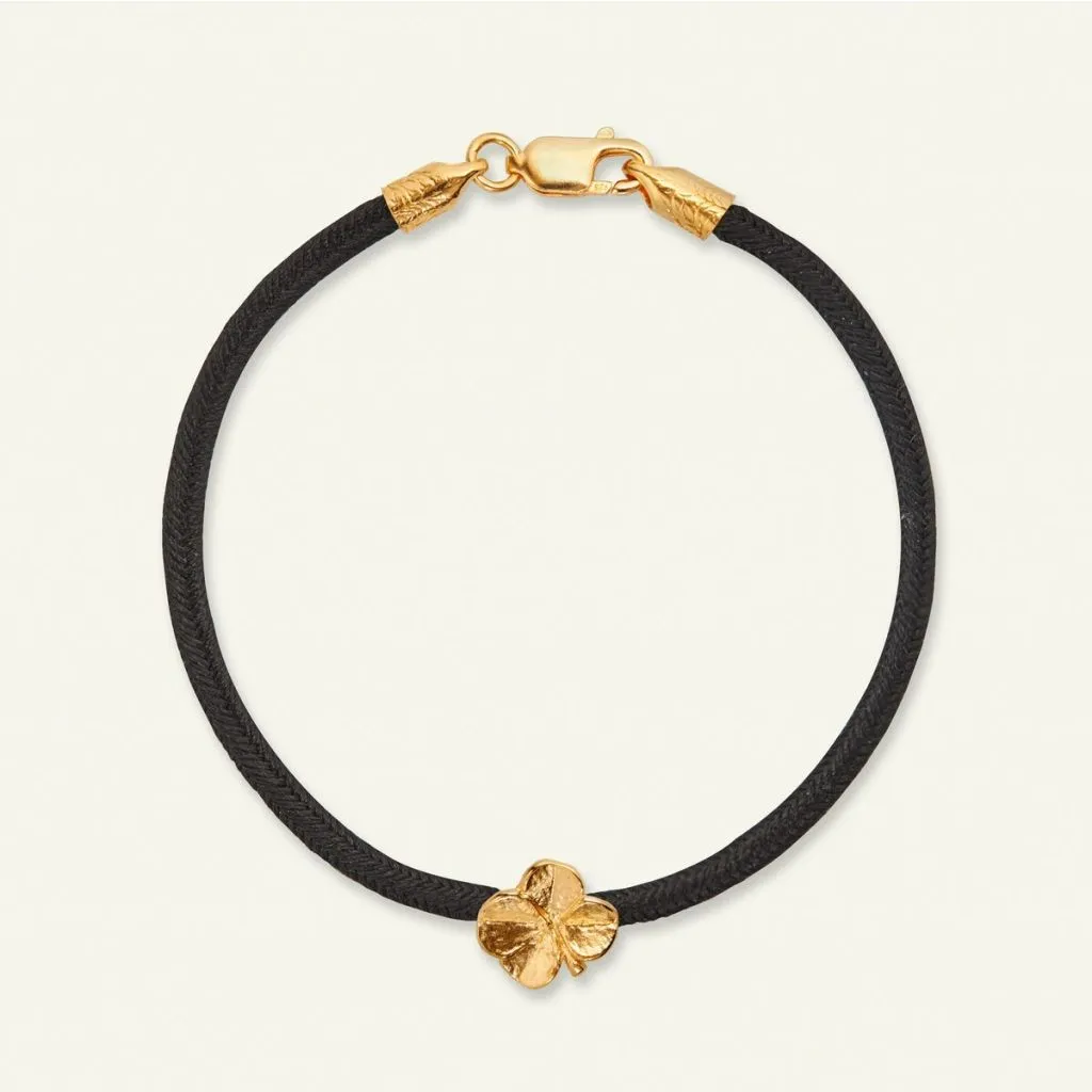 Flora Danica - Firkløver Silke Sort - Armbånd - FLC-silk-black-18-G