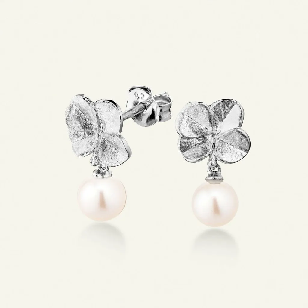 Flora Danica - Firkløver - Perle - Øreringe - FLC-StPcPearl-S