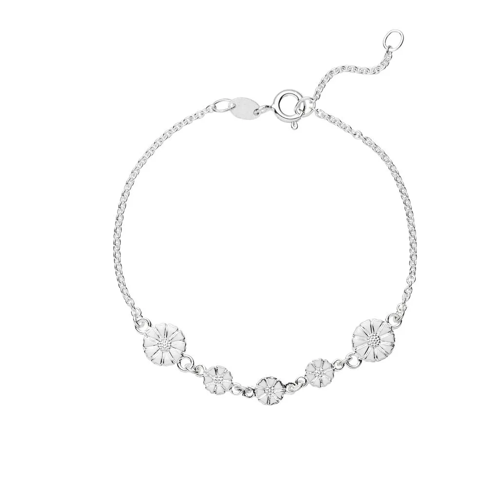 Lund Copenhagen - Marguerit armbånd 2x7,5mm og 3x5mm hvid emalje 19cm 925 - 90117519-H
