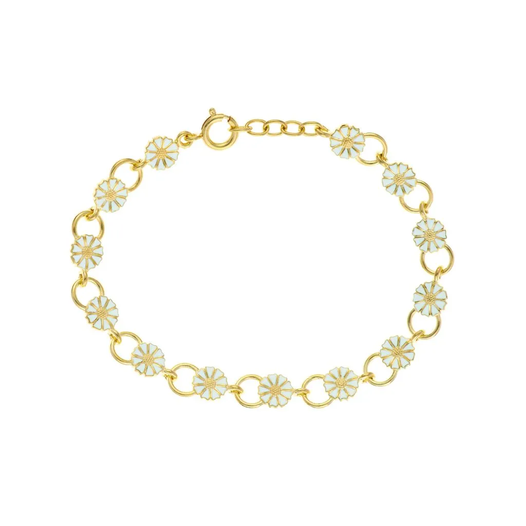 Lund Copenhagen Marguerit armbånd i 24kt forgyldt sølv med hvid emalje