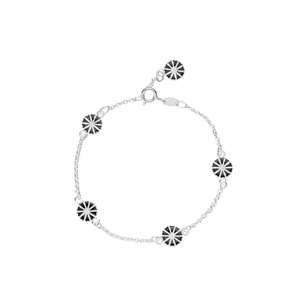 Lund Copenhagen Marguerit armbånd 5x7,5mm med sort emalje