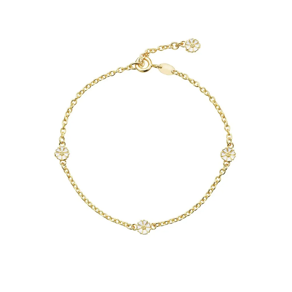 Lund Copenhagen Marguerit armbånd mikro 4x5mm med hvid emalje