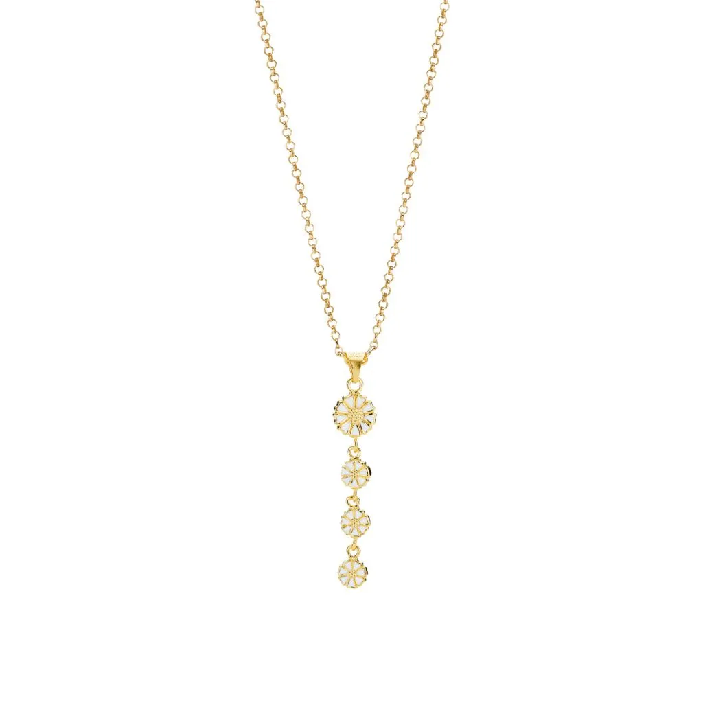 Lund Copenhagen Marguerit collier i 24 kt forgyldt sølv med hvid emalje