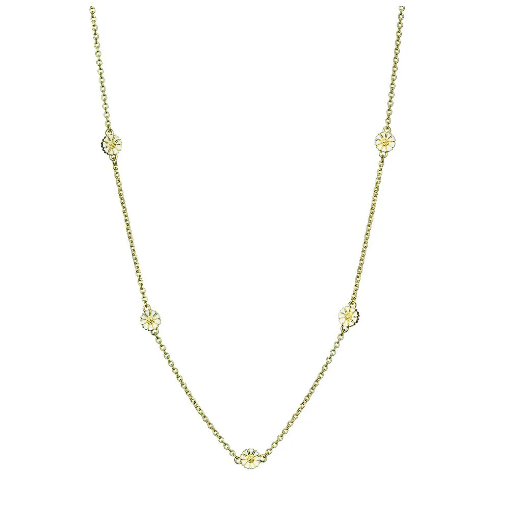 Lund Copenhagen - Marguerit collier med 5x7,5mm hvid emalje 24 kt forgyldt 45cm 925 - 90207045-M
