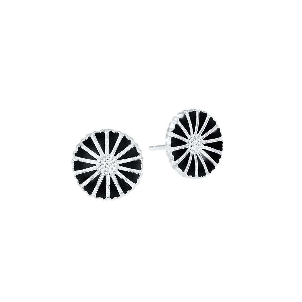 Lund Copenhagen Marguerit ørestik 11mm sort emalje 925