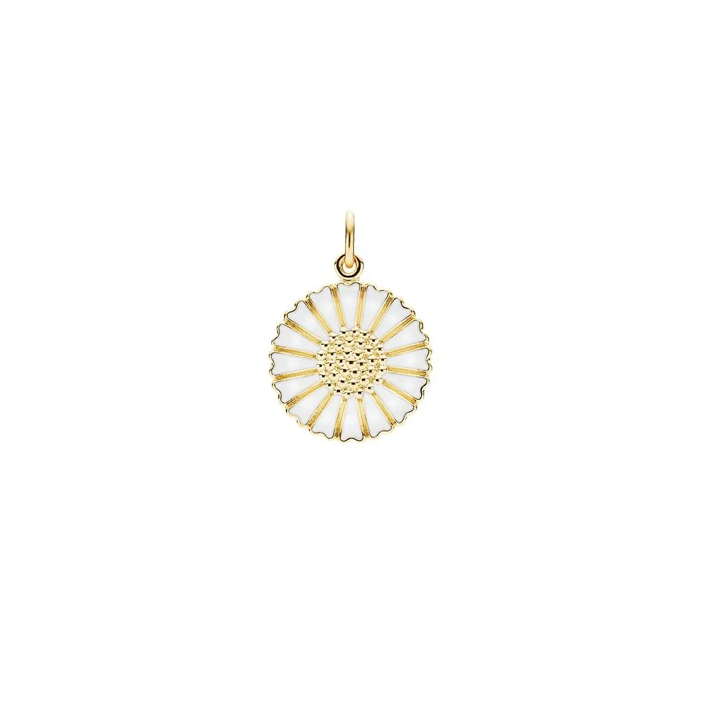 Lund Copenhagen Marguerit Vedhæng 18mm 24 Kt Forgyldt med hvid emalje
