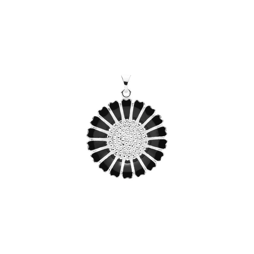 Lund Copenhagen Marguerit Vedhæng 25mm med Sort Emalje 925 Sølv