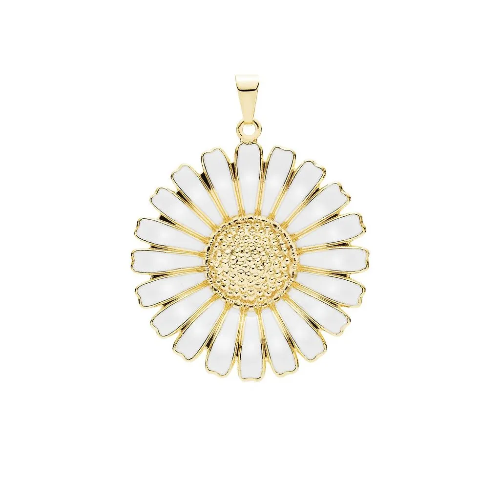 Lund Copenhagen Marguerit vedhæng 36mm 24kt forgyldt sølv hvid emalje