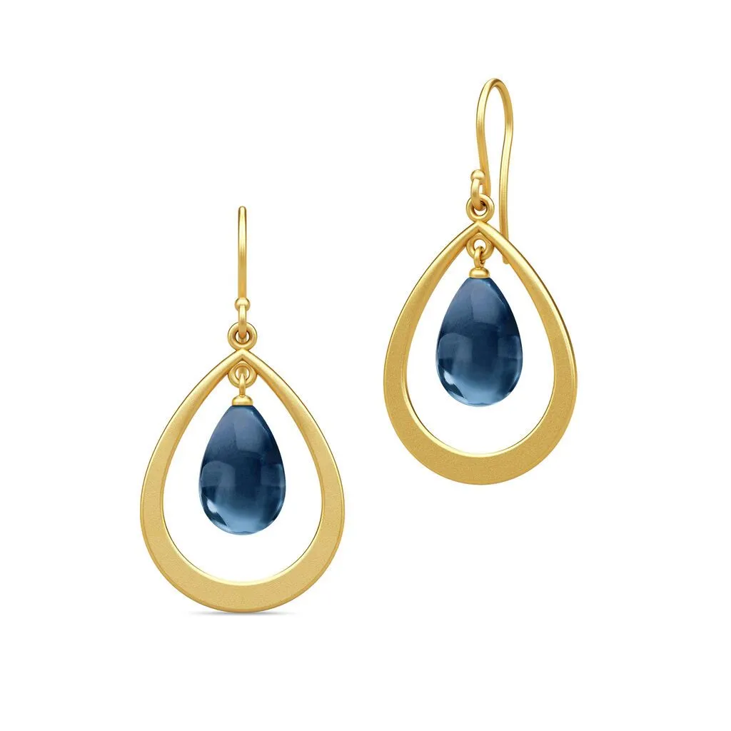 Julie Sandlau Prime Droplet Øreringe - Gold/Sapphire Blue - Forgyldt Sølv