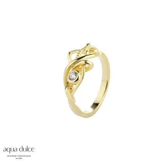 Forgyldt Aqua Dulce Curly Tina ring med hvid sten 5533