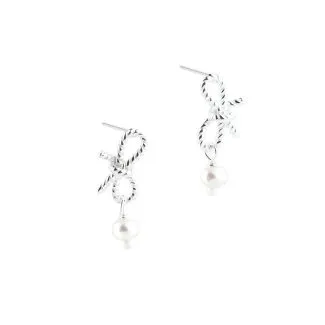 Aqua Dulce Rope Bow Pearls sølv ørestikker med perler til kvinder

