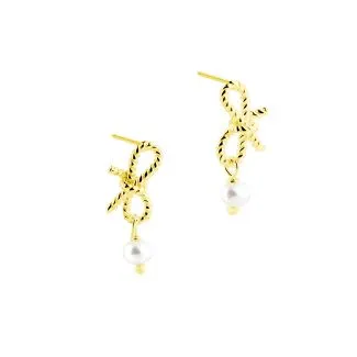 Aqua Dulce Rope Bow Pearls ørestikker i forgyldt sølv med perler – elegant smykke til kvinder