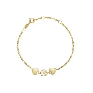 Lund Copenhagen - Marguerit Armbånd 1x7,5mm 2 Hjerter Mat 24 Kt Forg. Hvid Emalje 16-18-19cm 925 - 90108019-H