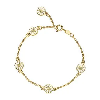 Lund Copenhagen - Marguerit armbånd 5x7,5mm 24 kt forgyldt hvid emalje 17-19cm 925 - 90107018-5-M