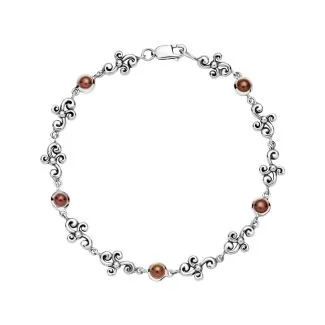 Lund Copenhagen Armbånd Med Rød Granat Oxyderet 19cm 925 Sølv
