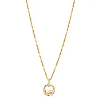 Lund Copenhagen Marguerit collier 5mm & 7,5mm forgyldt sølv med hvid emalje