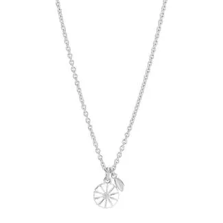 Lund Copenhagen Marguerit Collier 9mm Med Blad Hvid Emalje 925 Sølv

