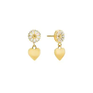 Lund Copenhagen - Marguerit ørehænger med 1x7,5mm og hjerte mat hvid emalje 24 kt forgyldt 925 - 909030-6-M