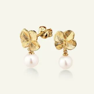 Flora Danica - Firkløver Perle - Øreringe - FLC-StPcPearl-G