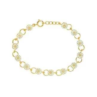 Lund Copenhagen Marguerit armbånd i 24kt forgyldt sølv med hvid emalje