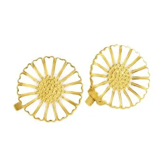 Lund Copenhagen - Marguerit øreclips 18mm 24 kt forgyldt med hvid emalje 925 - 909018-0-M