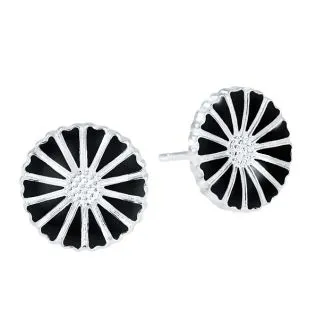 Lund Copenhagen Marguerit ørestik 11mm sort emalje 925