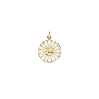 Lund Copenhagen Marguerit Vedhæng 18mm 24 Kt Forgyldt med hvid emalje