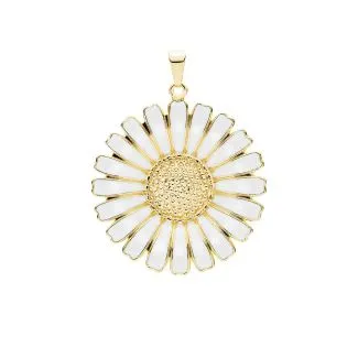 Lund Copenhagen Marguerit vedhæng 36mm 24kt forgyldt sølv hvid emalje