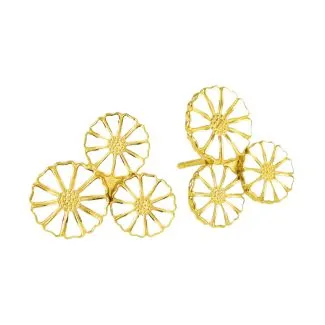 Lund Copenhagen - Marguerit ørestik med 2x7,5mm + 1x9,5mm blomster 24 kt forgyldt hvid emalje 925 - 909007-4-M