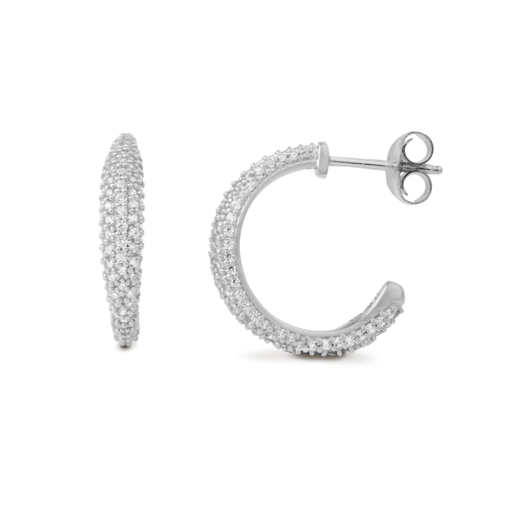 byBiehl Ocean Flow Medium Hoop – sølv øreringe med sparkle