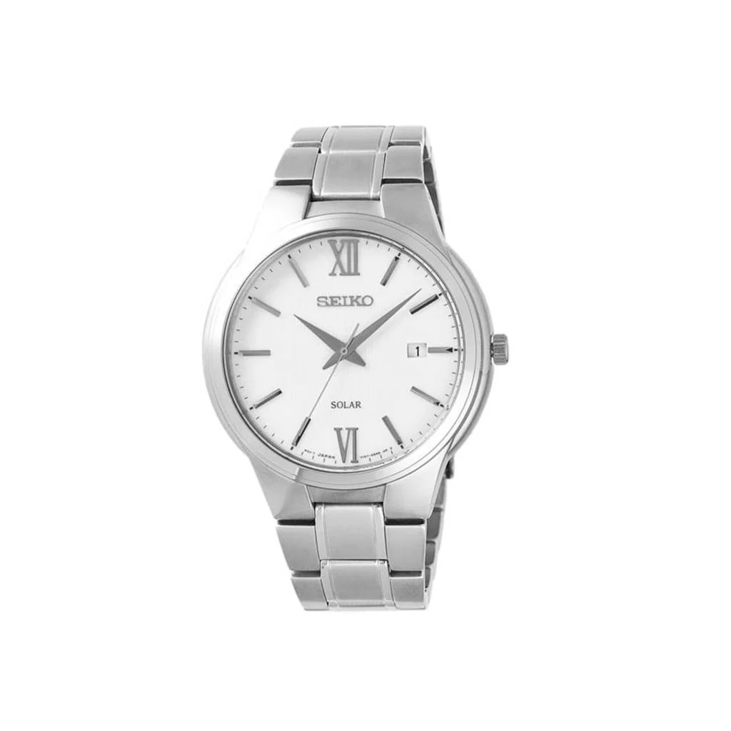 Seiko Herreur Solar SNE385P1 på sort baggrund

