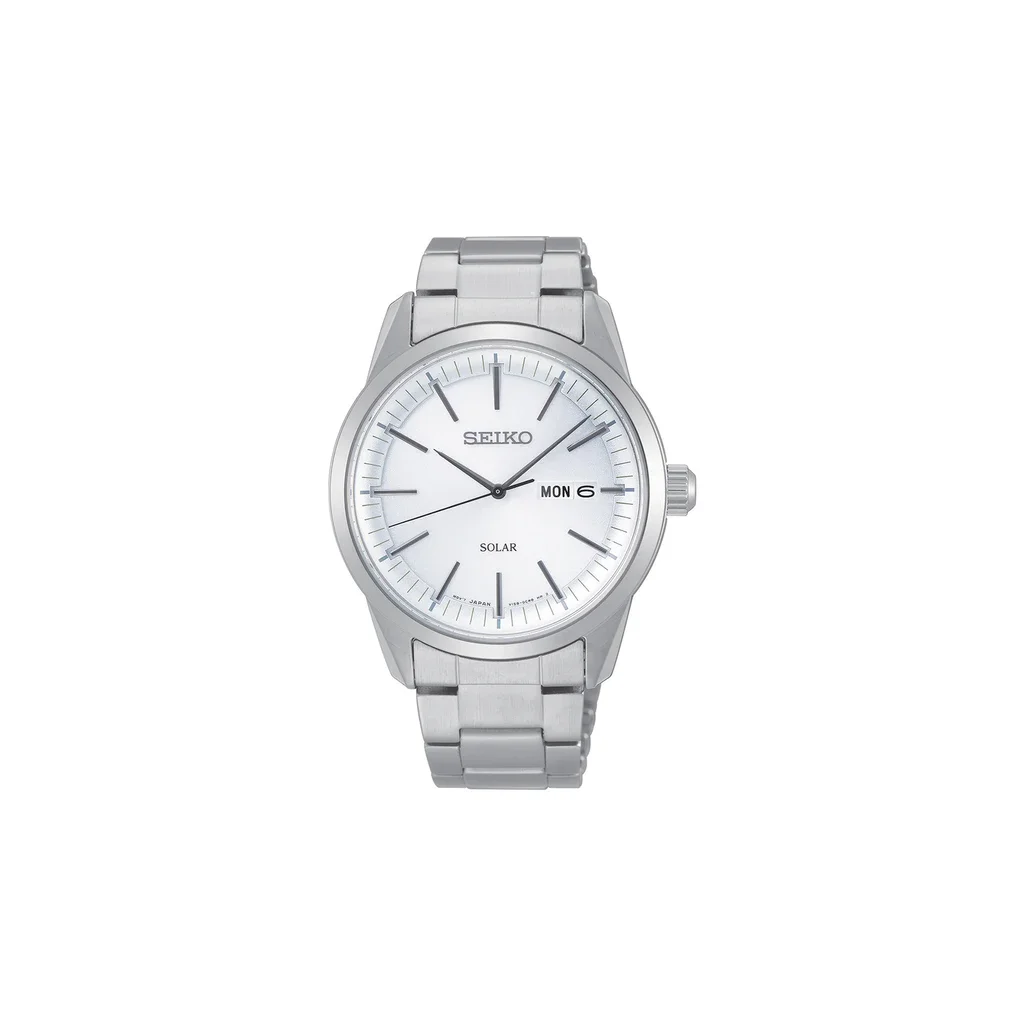 Seiko SNE523P1 herreur med hvid urskive og solar urværk

