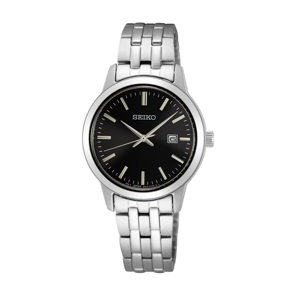 Seiko SUR409P1 dameur med sort urskive og mineral glas

