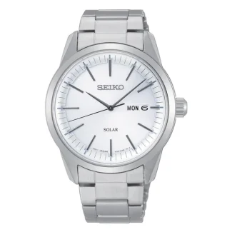 Seiko SNE523P1 herreur med hvid urskive og solar urværk

